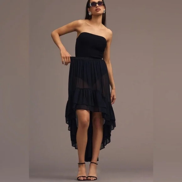 New Anthropologie Ruffled Sheer High-Low Skirt Size Small - Picture 2 of 7
